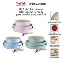Bộ 3 nồi chảo cán rời Tefal Ingenio Serenity, quánh 20cm/ xào 26cm/ chiên 28cm, xanh lá