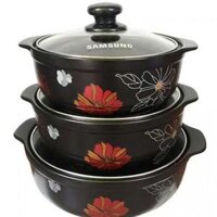 Bộ 3 nồi đất nắp kính Donghwa GF705S3