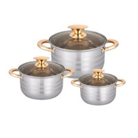 Bộ 3 Nồi Đức Cao Cấp, Nồi Inox Quai Cầm Mạ Vàng Sang Trọng