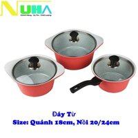 Bộ 3 nồi đúc gcs02 greencook size 18/20/24cm đáy từ, không kén bếp
