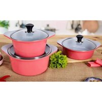 Bộ 3 nồi gốm sứ ECORAMIC bếp từ chống dính size 20cm x 22cm x 24 cm tặng 2 nhắc nồi sillicon