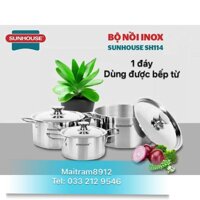 BỘ 3 NỒI INOX 1 ĐÁY SUNHOUSE SH114 - DÙNG ĐƯỢC MỌI LOẠI BẾP, KỂ CẢ BÊP ĐIỆN TỪ.