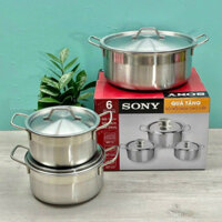 Bộ 3 nồi Inox 16cm - 20cm - 25cm dùng cho MỌI LOẠI BẾP, bộ nồi inox Sony
