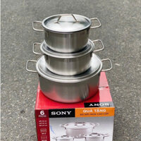 Bộ 3 nồi Inox 16cm - 20cm - 25cm dùng cho MỌI LOẠI BẾP, bộ 3 nồi inox Sony