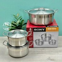 Bộ 3 nồi Inox 16cm - 20cm - 25cm dùng cho mọi loại bếp - bộ nồi inox Sony nhà bếp