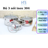 Bộ 3 nồi inox 3 đáy 16, 20, 24 cm Happycook Delux HC06DLG