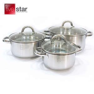Bộ 3 nồi inox 3 đáy nắp kính Fivestar FSB3IN004