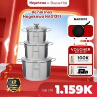 Bộ 3 nồi inox 304 cao cấp 5 lớp đáy từ Nagakawa NAG1351 (16cm, 20cm, 24cm) dùng cho mọi loại bếp - Hàng Chính Hãng