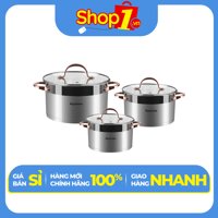 Bộ 3 Nồi Inox 304 Đáy Từ 5 Đáy Nagakawa NAG1352 16cm, 20cm, 24cm - Hàng Chính Hãng
