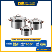 Bộ 3 Nồi Inox 304 Đáy Từ 5 Đáy Nagakawa NAG1352 16cm, 20cm, 24cm - Hàng Chính Hãng