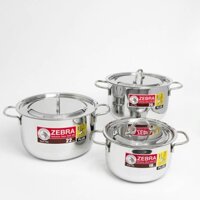 Bộ 3 nồi inox 304 Zebra Thái Lan Extreme Infinity 18+20+22cm,vung inox phẳng 180827 nấu bếp từ cao cấp