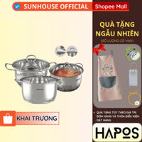 Bộ 3 nồi inox 5 đáy bếp từ Sunhouse (16-20-24cm) Chính hãng SHG788 dùng mọi loại bếp tỏa nhiệt đều - HAPOS SUNHOUSE