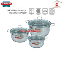 Bộ 3 Nồi Inox 5 Đáy Cao Cấp Sunhouse SHG788 Sử Dụng Được Trên Mọi Loại Bếp
