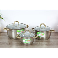 Bộ 3 nồi inox 5 đáy nắp kính Kangaroo KG866