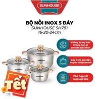Bộ 3 Nồi Inox 5 Đáy Sunhouse SH781 (16 - 20 - 24cm) - Đa Năng, Dùng Mọi Loại Bếp, Tiện Lợi Cho Mọi Gia Đình