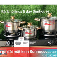 BỘ 3 NỒI INOX 5 ĐÁY SUNHOUSE SH781 - 784 - 787 - 788, dùng được mọi loại bếp, kể cả bếp điện từ