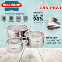 Bộ 3 Nồi Inox 5 Đáy SUNHOUSE MAMA SH784 Sử Dụng Trên Mọi Loại Bếp Cam Kết Hàng Chính Hãng SUNHOUSE