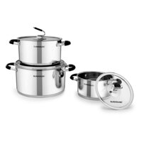 Bộ 3 Nồi Inox 5 Đáy Vung Kính Bếp Từ Sunhouse SH891 16cm, 20cm, 24cm