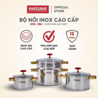 Bộ 3 nồi inox 5 lớp HASUKA HSK-BN386 sử dụng được trên mọi loại bếp, linh hoạt khi đun nấu (BH 12 tháng)
