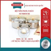 Bộ 3 nồi inox bếp từ 5 đáy SUNHOUSE SH781-2022 16 20 24 CM Siêu Dày dùng được mọi loại bếp