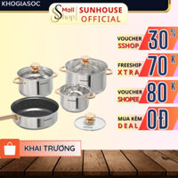 Bộ 3 nồi inox bếp từ 5 đáy Sunhouse SH781, SHG789 size 16 20 24 CM Siêu Dày (dùng mọi loại bếp) - SSHOP OFFICIAL