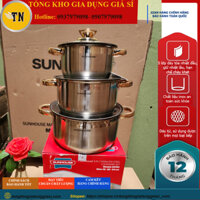 Bộ 3 Nồi Inox Bếp Từ SUNHOUSE 5 Đáy SH781 16, 20, 24 cm, Vung kính, Hàng chính Hãng cao cấp
