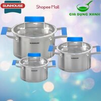 Bộ 3 nồi inox cao cấo 5 đáy bếp từ SUNHOUSE SHG2025 kích thước 16 20 24 CM (dùng được trên mọi loại bếp)