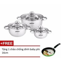 Bộ 3 nồi inox Goldsun dùng được cho bếp từ GE33-3306SG + Tặng 1chảo chống dính baby phi 16cm