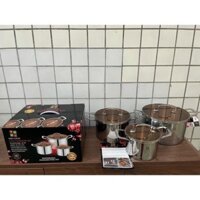 Bộ 3 nồi inox Misu Louis 3 đáy 18, 22, 26cm hộp đen