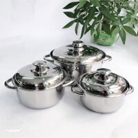 Bộ 3 nồi inox Shark Thái Lan size 16-20-24cm Theo tiêu chuẩn Châu Âu được thiết kế 3 đáy hấp thu nhiệt nhanh