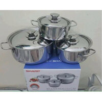 Bộ 3 nồi Inox sharp dùng được bếp từ, bếp điện, bếp hồng ngoại, bếp gas …