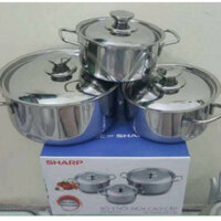 Bộ 3 Nồi inox Sharp  Nồi Bếp Từ Bếp Điện Hồng Ngoại Bếp Ga  Nồi Cao Cấp