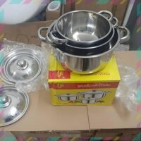 BỘ 3 NỒI INOX THÁI LAN HIỆU CON GÀ, INOX KHÔNG RỈ SÉT DÙNG ĐƯỢC CHO TẤT CẢ LOẠI BẾP [BẢO HÀNH VÀ ĐỔI TRẢ]