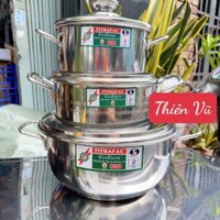 Bộ 3 nồi inox Tithafac size 16-18-20cm, bộ nồi inox kèm nắp kính dùng được mọi loại bếp - gia dụng Thiên Vũ