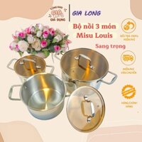 Bộ 3 Nồi Misu  Inox 304 Cao Cấp - Bộ Nồi Inox đáy 3 Lớp Nguyên Khối Sử Dụng Cho Mọi Loại Bếp