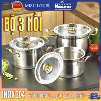 Bộ 3 Nồi MISU LOUIS 👉 Inox 3 Lớp Đáy cao cấp, Dùng tốt trên bếp điện từ