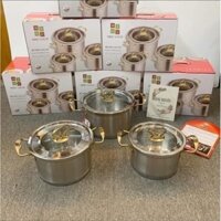 Bộ 3 Nồi Misu Louis Inox 304 Cao Cấp - Bộ Nồi Inox đáy 3 Lớp Nguyên Khối