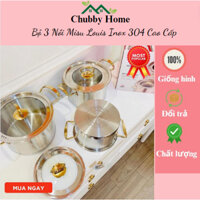 Bộ 3 Nồi Misu Louis Inox 304 Cao Cấp - Bộ Nồi Inox đáy 3 Lớp Nguyên Khối Sử Dụng Cho Mọi Loại Bếp