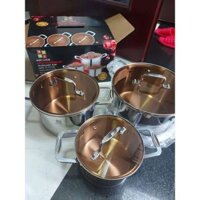 ❌❌Bộ 3 nồi Misu Louis inox 304 cao cấp - bộ nồi inox đáy 3 lớp nguyên khối sử dụng cho mọi loại bếp giữ nhiệt nấu nhanh❌