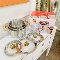 Bộ 3 Nồi Misu Louis Inox 304 Cao Cấp - Bộ Nồi Inox Đáy 3 Lớp Nguyên Khối Sử Dụng Cho Mọi Loại Bếp (SP002383)