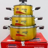 Bộ 3 nồi nhôm ANOD SUNHOUSE SH6634 16-20-24cm hàng chính hãng