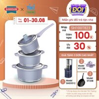 Bộ 3 Nồi Quánh Vân Đá Đáy Từ Sunhouse SHG2003MMA 16cm, 20cm, 24cm - Vung kính cường lực, Dùng trên mọi loại bếp - Hàng chính hãng