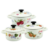 Bộ 3 Nồi Thép Nippon Tráng Men Cao Cấp Hoa Văn Trái Cây Fujihoro Nhật Bản FRV-3