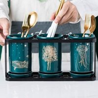 BỘ 3 ỐNG ĐŨA SỨ XANH