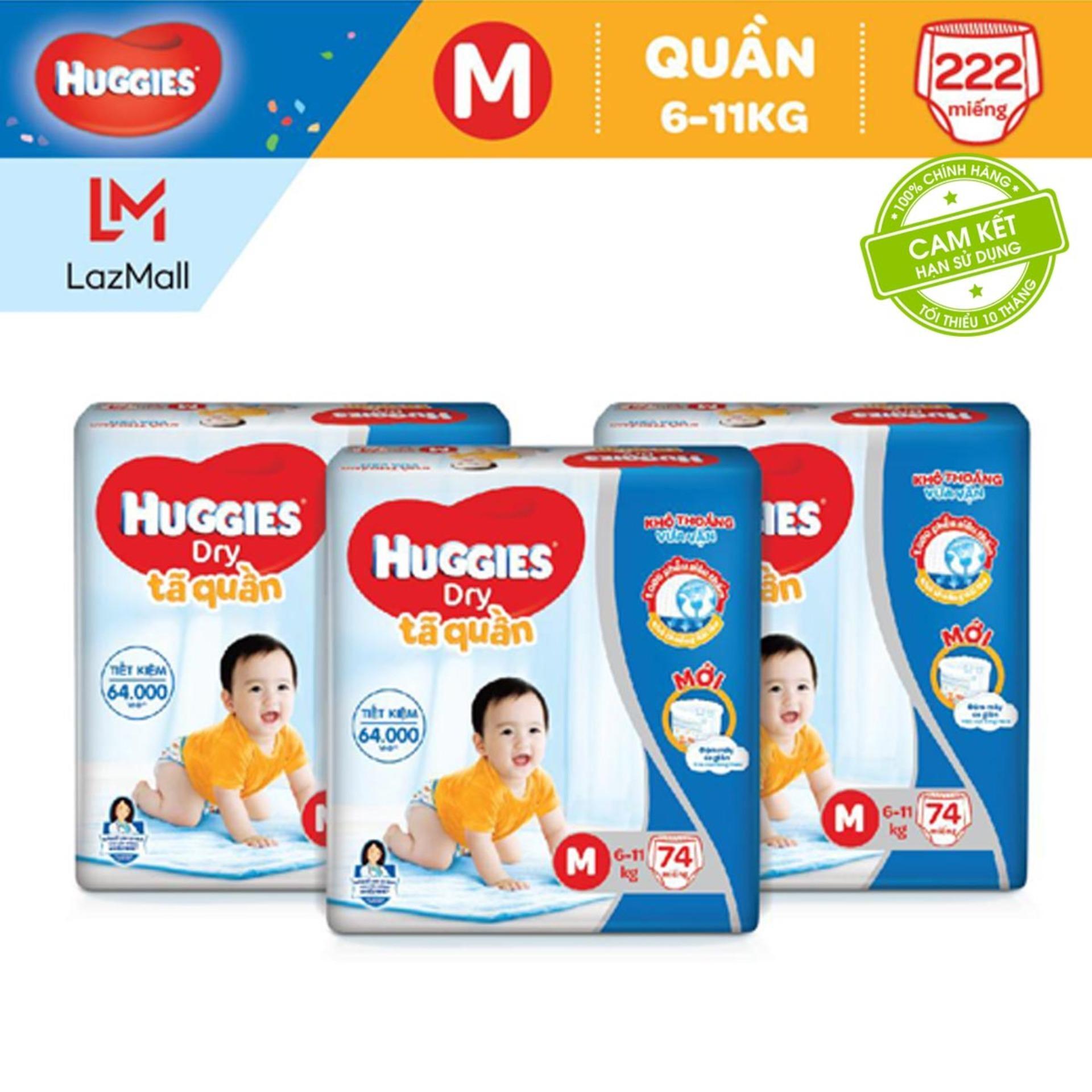 Bộ 3 Tã dán Huggies Dry M74 (5-10kg) - 74 miếng