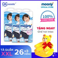 Bộ 3 tã/bỉm quần bé trai cao cấp Moony XXL - 26 miếng ( 16kg) - Tặng 1 ghế hơi hình thú Intex dễ thương cho bé LazadaMall