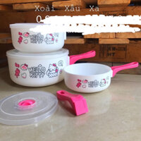 bộ 3 thố nhựa có quai cầm Hello Kitty (size 14-16-18cm) tiện lợi