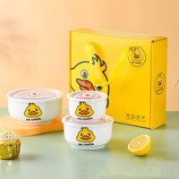 Bộ 3 thố sứ có nắp hút chân không vịt vàng