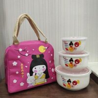 bộ 3 thố sứ có nắp kèm túi - set thố sứ có nắp có túi