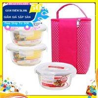 Bộ 3 thố thủy tinh Lock&Lock 400ml và 380ml tặng túi giữ nhiệt